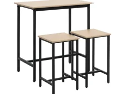HOMCOM Hocker|Stühle^Bartisch mit 2 Stühlen Industrie-Design Naturholz Schwarz 80 x 50 x 85 cm