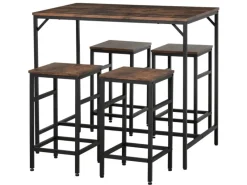 HOMCOM Bartisch mit Barhocker 5-Teilig Stahl Rustikal-Braun 100 x 60 x 88 cm