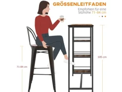 HOMCOM Tische^Bartisch mit Holzoptik Spanplatte Stahl Braun 120L x 40B x 105H cm