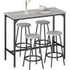 HOMCOM Bartisch Set mit 4 Barhocker MDF Metall Grau 110L x 50B x 89,5H cm