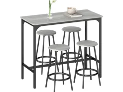 HOMCOM Bartisch Set mit 4 Barhocker MDF Metall Grau 110L x 50B x 89,5H cm