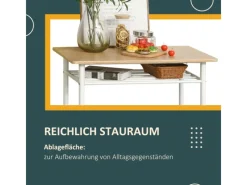HOMCOM Bartisch Set 3-Teilig mit Lagerregal MDF-Platte Weiß Eiche 80 x 50 x 90 cm