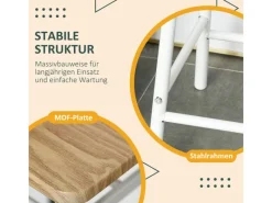 HOMCOM Bartisch Set 3-Teilig mit Lagerregal MDF-Platte Weiß Eiche 80 x 50 x 90 cm