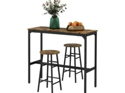 HOMCOM Möbelserien^Bartisch-Set 3-Teilig im Industriedesign Stahl Rustikal-Braun