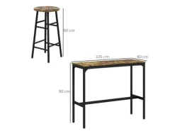 HOMCOM Möbelserien^Bartisch-Set 3-Teilig im Industriedesign Stahl Rustikal-Braun