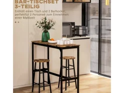 HOMCOM Möbelserien^Bartisch-Set 3-Teilig im Industriedesign Stahl Rustikal-Braun