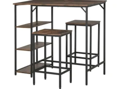 HOMCOM Bartisch-Set Stehtisch mit 2 Barhockern Braun Schwarz 109 x 60 x 100 cm