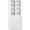 HOMCOM Aufbewahrung|Regal Weiß^Bücherschrank 178,5 cm mit Glastür 6 Fächern Küchenschrank Weiß