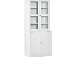 HOMCOM Aufbewahrung|Regal Weiß^Bücherschrank 178,5 cm mit Glastür 6 Fächern Küchenschrank Weiß