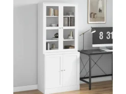 HOMCOM Aufbewahrung|Regal Weiß^Bücherschrank 178,5 cm mit Glastür 6 Fächern Küchenschrank Weiß