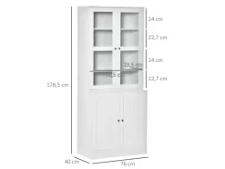 HOMCOM Aufbewahrung|Regal Weiß^Bücherschrank 178,5 cm mit Glastür 6 Fächern Küchenschrank Weiß