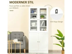 HOMCOM Aufbewahrung|Regal Weiß^Bücherschrank 178,5 cm mit Glastür 6 Fächern Küchenschrank Weiß