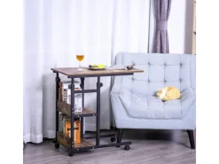 HOMCOM Tische^Beistelltisch mit Rollen Höhenverstellbar 80x40x72-82 cm