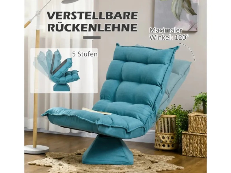 HOMCOM Sessel^Bodenstuhl mit Verstellbarer Rückenlehne Drehbar mit Sockel