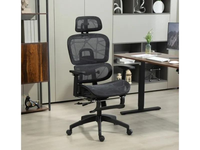 HOMCOM Bürostuhl mit Armlehne Polyester Schwarz 66L x 64B x 114-122H cm