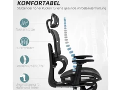 HOMCOM Bürostuhl mit Armlehne Polyester Schwarz 66L x 64B x 114-122H cm