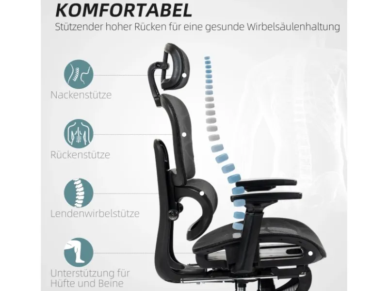 HOMCOM Bürostuhl mit Armlehne Polyester Schwarz 66L x 64B x 114-122H cm