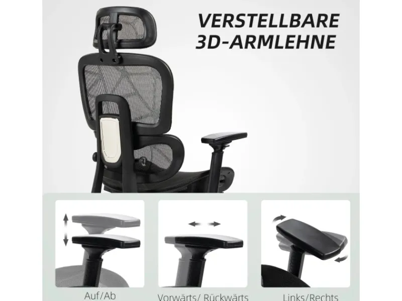 HOMCOM Bürostuhl mit Armlehne Polyester Schwarz 66L x 64B x 114-122H cm