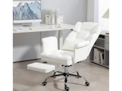 HOMCOM Kissen|Stühle^Bürostuhl mit Liegefunktion Kunstleder Weiß 69L x 65B x 107-115H cm