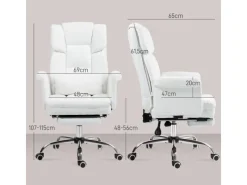 HOMCOM Kissen|Stühle^Bürostuhl mit Liegefunktion Kunstleder Weiß 69L x 65B x 107-115H cm