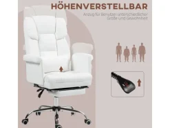 HOMCOM Kissen|Stühle^Bürostuhl mit Liegefunktion Kunstleder Weiß 69L x 65B x 107-115H cm