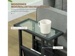 HOMCOM Couchtisch Metall Hartglas Schwarz 40L x 18B x 55,5H cm