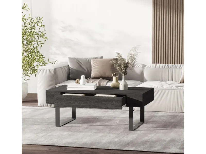 HOMCOM Couchtisch Spanplatte Eisen Dunkelgrau 110B x 60T x 40H cm