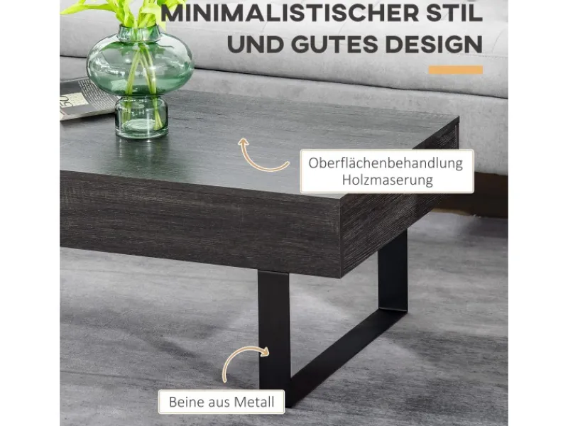 HOMCOM Couchtisch Spanplatte Eisen Dunkelgrau 110B x 60T x 40H cm