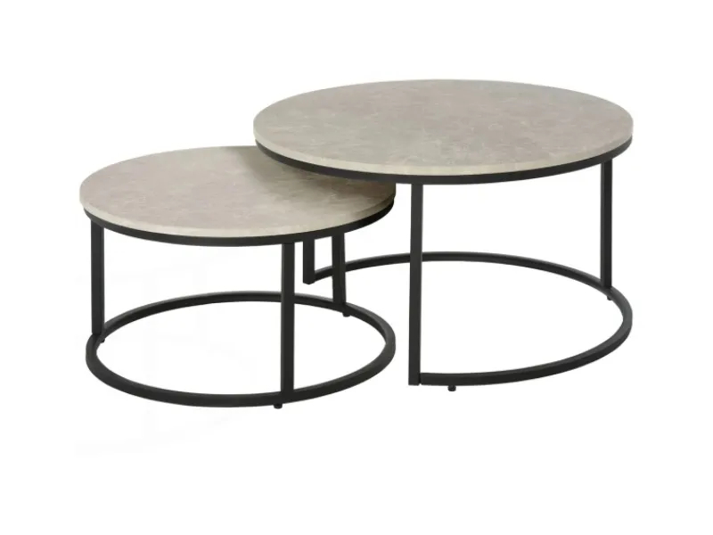 HOMCOM Couchtisch 2er-Set mit Metallgestell Stapelbar für Wohnzimmer Grau