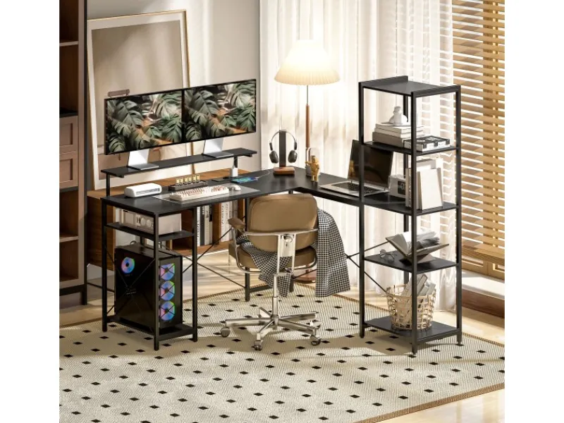 HOMCOM Eckschreibtisch Spanplatte Metall Schwarz 137L x 140B x 139,5H cm