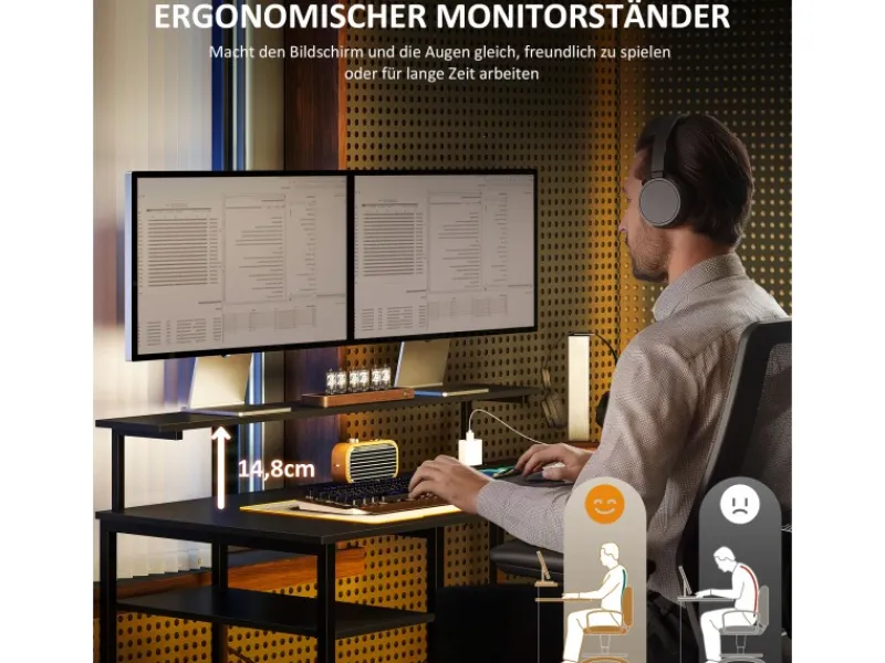 HOMCOM Eckschreibtisch Spanplatte Metall Schwarz 137L x 140B x 139,5H cm