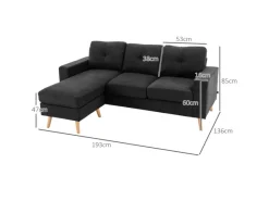 HOMCOM Ecksofa Leinen Gummiholz Schwarz 193L x 136B x 85H cm