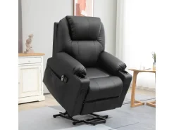 HOMCOM Sessel^Elektrischer Aufstehsessel Kunstleder Stahl Schwarz 88L x 99B x 106H cm