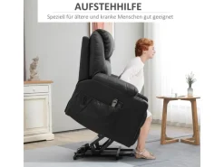 HOMCOM Sessel^Elektrischer Aufstehsessel Kunstleder Stahl Schwarz 88L x 99B x 106H cm