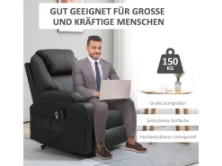 HOMCOM Sessel^Elektrischer Aufstehsessel Kunstleder Stahl Schwarz 88L x 99B x 106H cm