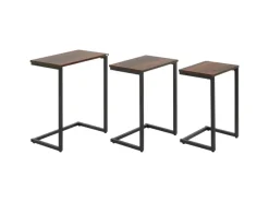 HOMCOM Tische^3er-Set Beistelltische C-förmige mit Stahlgestell Rustikal-Braun