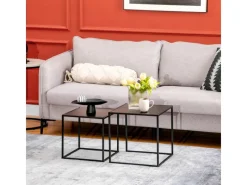 HOMCOM 2er-Set Couchtisch Eckiger aus Stahlgestell bis 10 kg Belastbar Schwarz