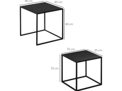 HOMCOM 2er-Set Couchtisch Eckiger aus Stahlgestell bis 10 kg Belastbar Schwarz