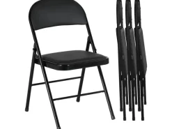 HOMCOM Kissen|Stühle^4er-Set Klappstühle Tragbar mit Kissen Stahlbeine Kunstleder