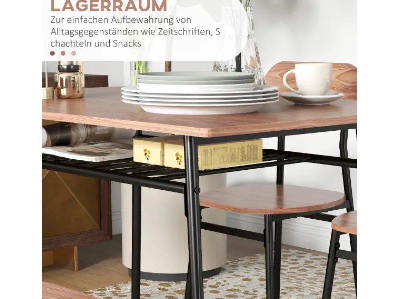 HOMCOM Essgruppe mit 4 Stühlen MDF Stahl Teak 110L x 70B x 75H cm