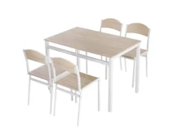 HOMCOM Essgruppe mit 4 Stühlen MDF Metall Hellgrau L100 x B63 x H76,5 cm