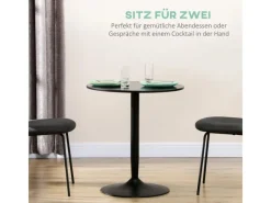HOMCOM Esstisch für 2 Personen mit Stahlbeinen Rutschfest Ø70 x 75 cm Schwarz