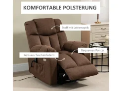 HOMCOM Fernsehsessel mit Aufstehhilfe Polyester Stahl Braun 92L x 95B x 107H cm