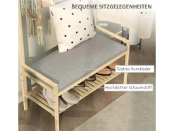 HOMCOM Kissen^Garderobe mit Schuhbank Bambus Naturholz 73,5L x 34B x 171H cm