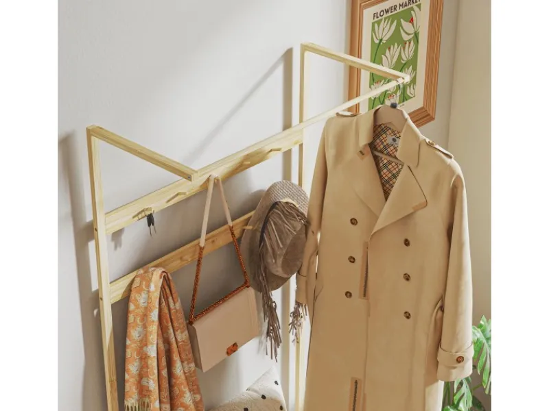 HOMCOM Kissen^Garderobe mit Schuhbank Bambus Naturholz 73,5L x 34B x 171H cm