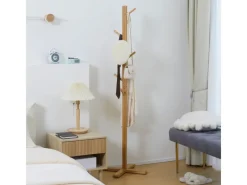 HOMCOM Garderoben^Garderobenständer aus Bambus mit 8 Haken 49,5 x 49,5 x 178 cm Natur