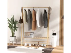 HOMCOM Garderoben^Garderobenständer Bambus Naturholz 116L x 43,5B x 160H cm