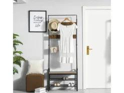 HOMCOM Garderobenständer mit 8 Haken 2 Ablagen MDF Schwarz 72 x 34 x 185 cm