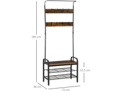 HOMCOM Garderobenständer mit 8 Haken 2 Ablagen MDF Schwarz 72 x 34 x 185 cm