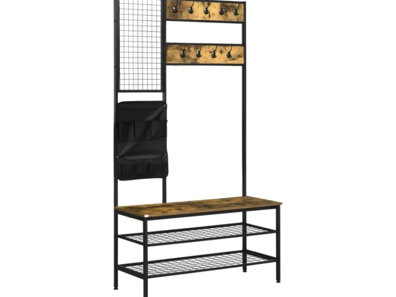 HOMCOM Garderobenständer mit Sitzbank für Eingangsbereich Flur Rustikal-Braun